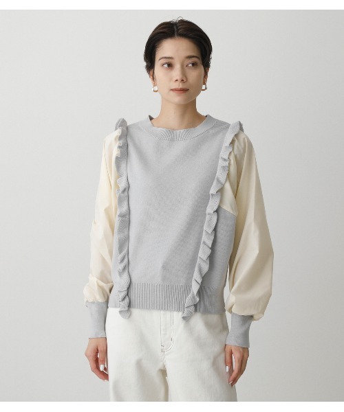 TOPS｜Bibiy. bibiy 好きな方 パールフリル付きグレー長袖ニット S