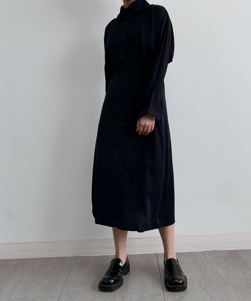 MAISON DE THERESE(メゾン ド テレーズ)の「ウエスト紐 ロングシャツワンピース(ワンピース・レディース・ホワイト/ベージュ/ネイビー・MEDIUM)」の6枚目の写真
