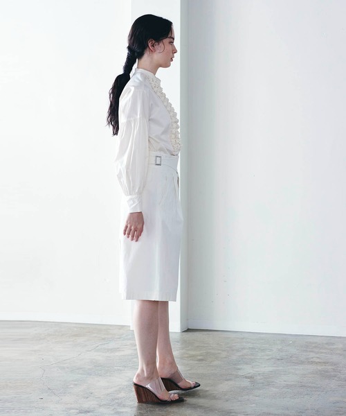 MARILYN MOON フリル付きホワイトチュニック MARILYN MOON】Modern tuck frill blouse_24012700