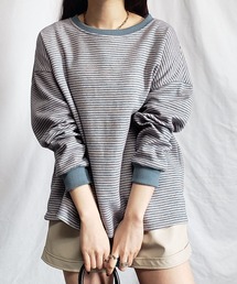 me+em select | オーバーサイズ配色ボーダープルオーバー(スウェット)