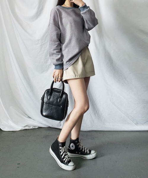 me+em select（ミームセレクト）の「オーバーサイズ配色ボーダープルオーバー（スウェット・レディース・ブラック/ブルー・FREE）」の13枚目の写真