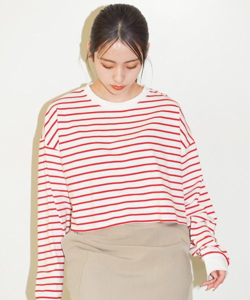 ボーダー短丈Tシャツ