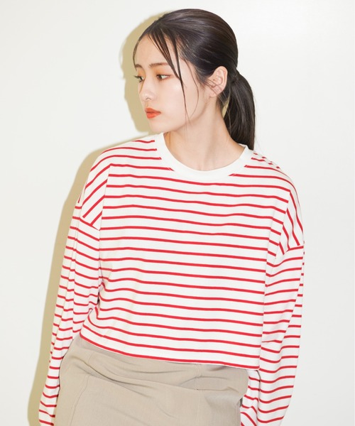 ボーダー短丈Tシャツ