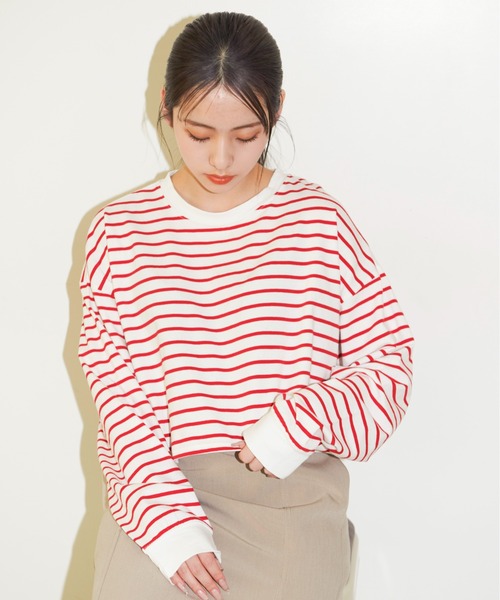 ボーダー短丈Tシャツ