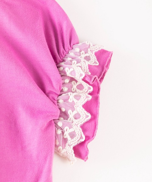 trois lapins kp（トロワラパンケーピー）の「袖レース半袖Tシャツ(110-130cm)（Tシャツ/カットソー・キッズ・ワインレッド/杢グレー・110cm/120cm/130cm）」の3枚目の写真