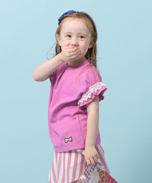 trois lapins kp（トロワラパンケーピー）の「袖レース半袖Tシャツ(110-130cm)（Tシャツ/カットソー・キッズ・ワインレッド/杢グレー・110cm/120cm/130cm）」の8枚目の写真