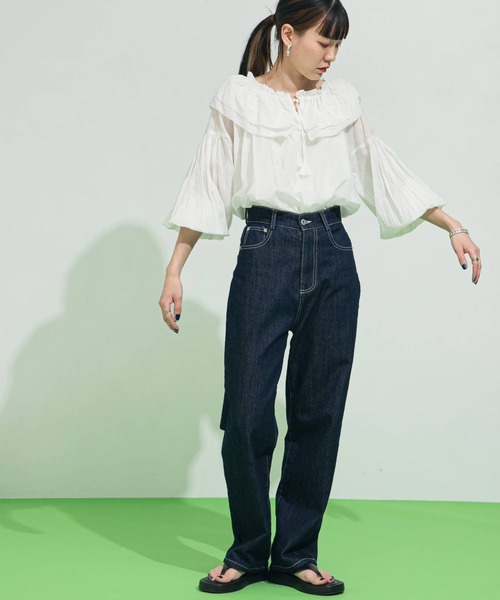bohmal（ボマール）の「2WAYビッグ襟フリルブラウス（シャツ/ブラウス・レディース・ブラック/ホワイト・FREE）」の10枚目の写真