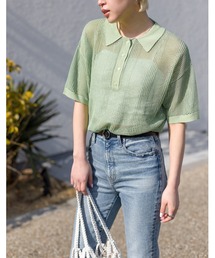 メッシュストライプポロ