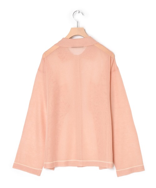 w closet（ダブルクローゼット）の「シアー襟付き配色ラインカーディガン（カーディガン/ボレロ・レディース・オフホワイト/ピンク/グリーン系その他・FREE）」の4枚目の写真