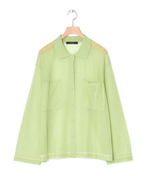 w closet（ダブルクローゼット）の「シアー襟付き配色ラインカーディガン（カーディガン/ボレロ・レディース・オフホワイト/ピンク/グリーン系その他・FREE）」の5枚目の写真