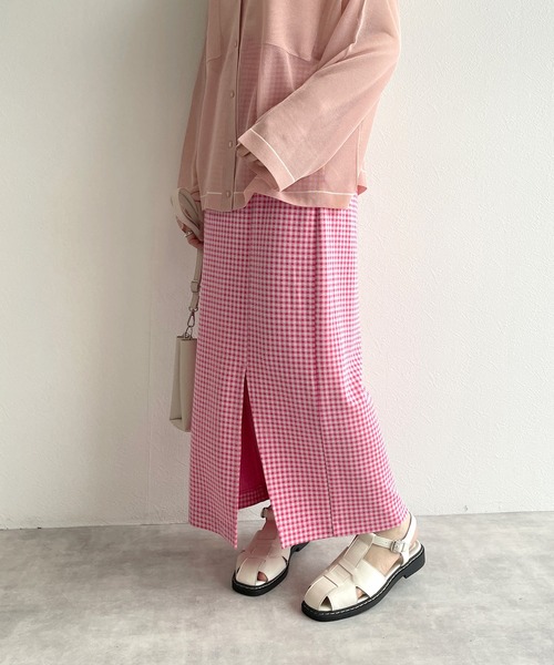 w closet（ダブルクローゼット）の「シアー襟付き配色ラインカーディガン（カーディガン/ボレロ・レディース・オフホワイト/ピンク/グリーン系その他・FREE）」の7枚目の写真