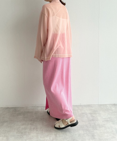 w closet（ダブルクローゼット）の「シアー襟付き配色ラインカーディガン（カーディガン/ボレロ・レディース・オフホワイト/ピンク/グリーン系その他・FREE）」の8枚目の写真