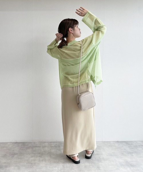 w closet（ダブルクローゼット）の「シアー襟付き配色ラインカーディガン（カーディガン/ボレロ・レディース・オフホワイト/ピンク/グリーン系その他・FREE）」の17枚目の写真