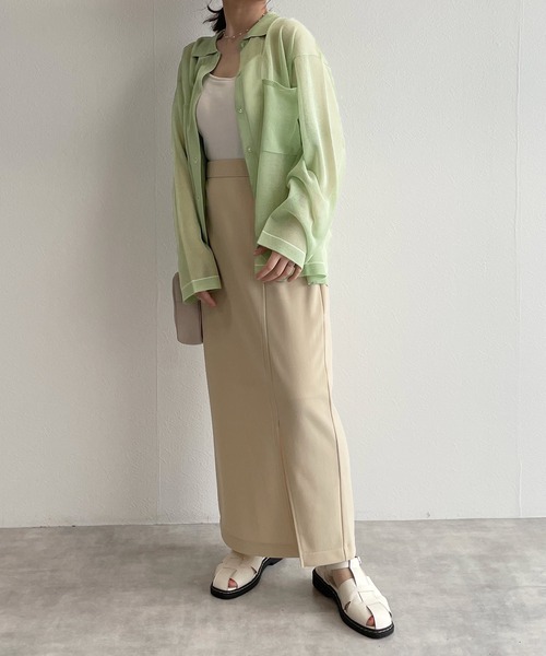 w closet（ダブルクローゼット）の「シアー襟付き配色ラインカーディガン（カーディガン/ボレロ・レディース・オフホワイト/ピンク/グリーン系その他・FREE）」の21枚目の写真