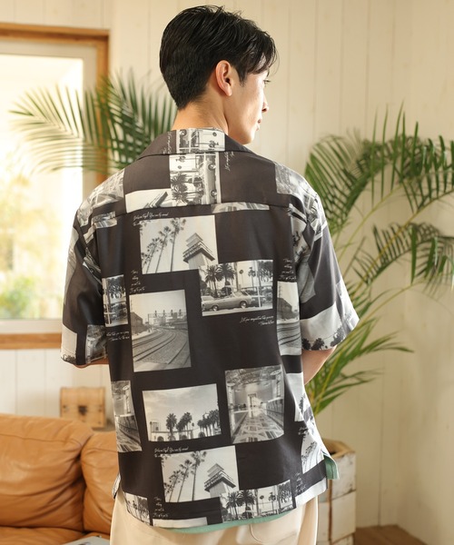 UNION STATION（ユニオンステーション）の「ジョーゼットマテリアル フォトプリントオープンカラーシャツ（シャツ/ブラウス・メンズ・ホワイト/ブラック・LL/L/M）」の5枚目の写真