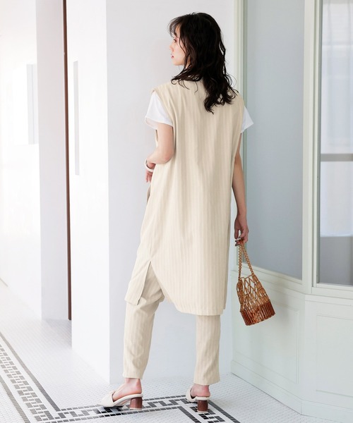 GeeRA(ジーラ)の「ストライプ柄ロングジレ(ベスト・レディース・ベージュ/キャメル・LARGE/MEDIUM)」の9枚目の写真
