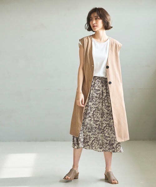 GeeRA(ジーラ)の「ストライプ柄ロングジレ(ベスト・レディース・ベージュ/キャメル・LARGE/MEDIUM)」の12枚目の写真