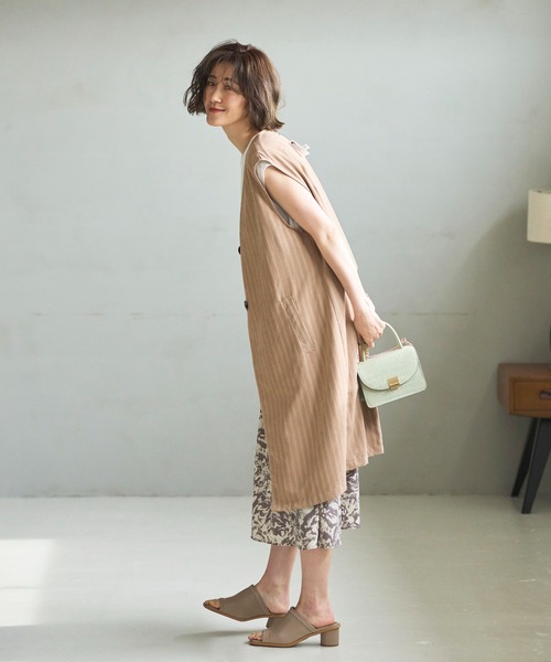 GeeRA(ジーラ)の「ストライプ柄ロングジレ(ベスト・レディース・ベージュ/キャメル・LARGE/MEDIUM)」の14枚目の写真