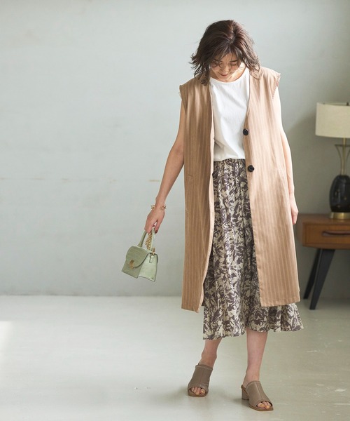 GeeRA(ジーラ)の「ストライプ柄ロングジレ(ベスト・レディース・ベージュ/キャメル・LARGE/MEDIUM)」の13枚目の写真