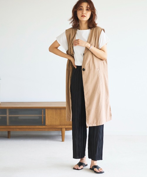 GeeRA(ジーラ)の「ストライプ柄ロングジレ(ベスト・レディース・ベージュ/キャメル・LARGE/MEDIUM)」の16枚目の写真
