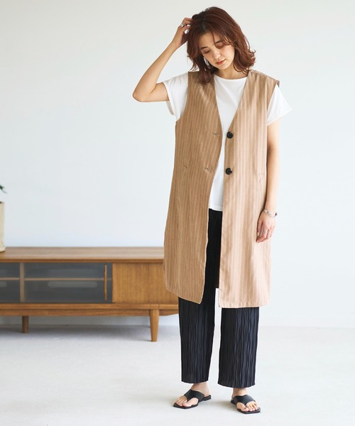 GeeRA(ジーラ)の「ストライプ柄ロングジレ(ベスト・レディース・ベージュ/キャメル・LARGE/MEDIUM)」の17枚目の写真