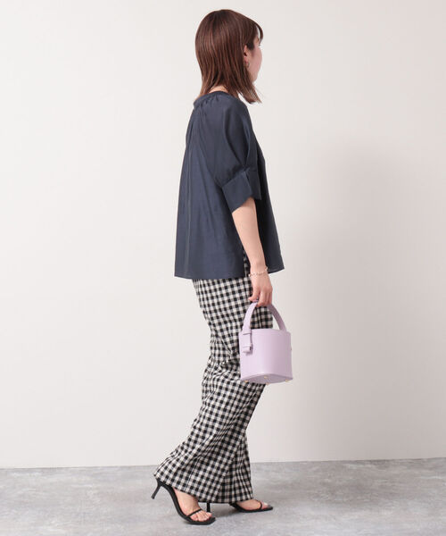 麻混ストレッチセミワイドパンツ