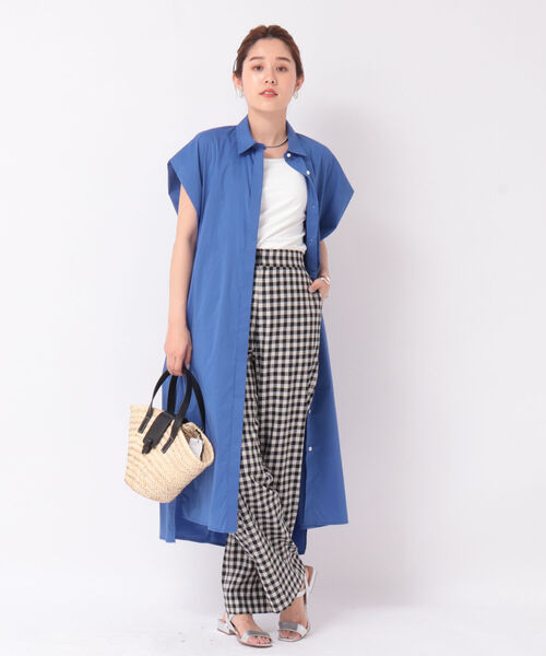 麻混ストレッチセミワイドパンツ