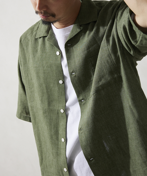 JOURNAL STANDARD relume（ジャーナルスタンダード　レリューム）の「リネンオープンカラーシャツ（シャツ/ブラウス・メンズ・ブラウン/ブラックミックス/グリーン/ブルー系その他・MEDIUM/LARGE）」の6枚目の写真