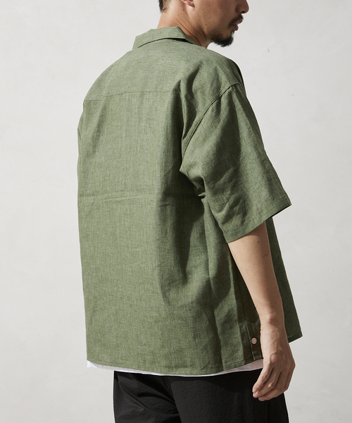 JOURNAL STANDARD relume（ジャーナルスタンダード　レリューム）の「リネンオープンカラーシャツ（シャツ/ブラウス・メンズ・ブラウン/ブラックミックス/グリーン/ブルー系その他・MEDIUM/LARGE）」の7枚目の写真