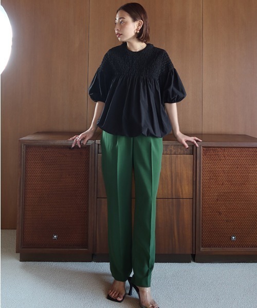 CREDONA（クレドナ）の「シャーリングハーフスリーブBL（シャツ/ブラウス・レディース・ブラック/オフホワイト・FREE）」の14枚目の写真