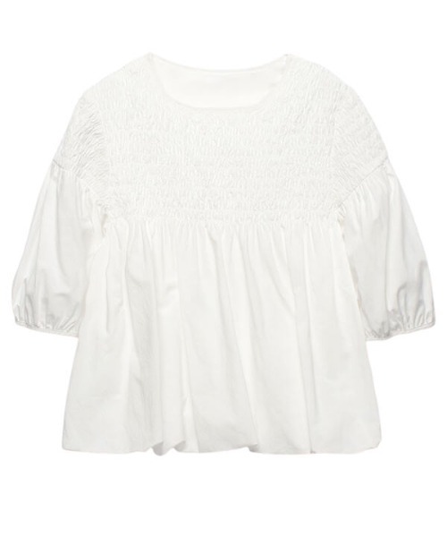 CREDONA（クレドナ）の「シャーリングハーフスリーブBL（シャツ/ブラウス・レディース・ブラック/オフホワイト・FREE）」の6枚目の写真