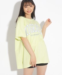 PINK-latte | 【コットン100％/毛玉になりにくい】カレッジロゴBIGTシャツワンピース(ワンピース)