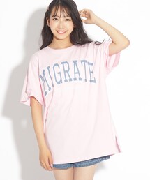 PINK-latte | 【コットン100％/毛玉になりにくい】カレッジロゴBIGTシャツワンピース(ワンピース)