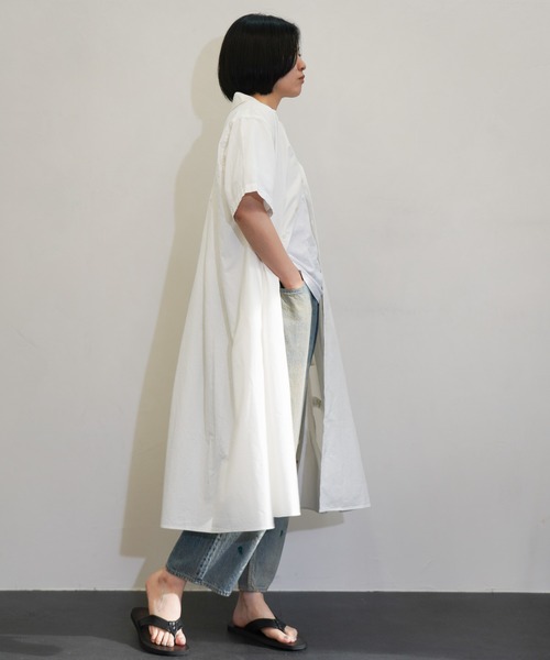 HARVESTY（ハーベスティ）の「HARVESTY/ハーベスティー　SS SHIRTS ROBE CHAMBRA半袖シャツローブシャンブレー（ワンピース・レディース・チャコールグレー/オフホワイト/インディゴブルー・2/1）」の4枚目の写真