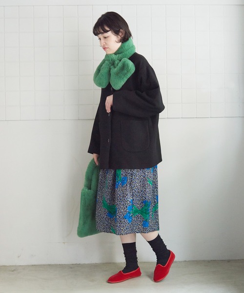 bulle de savon（ビュルデサボン）の「フェイクファー　ribbon tippet（ストール/ショール・レディース・ホワイト/グリーン・FREE）」の15枚目の写真