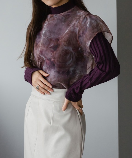 Ezick（エジック）の「シアーフレンチトップス（シャツ/ブラウス・レディース・ブラウン/ピンク系その他・FREE）」の6枚目の写真