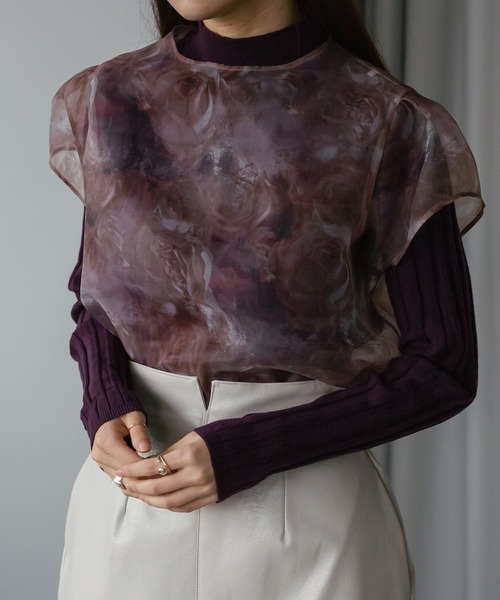 Ezick（エジック）の「シアーフレンチトップス（シャツ/ブラウス・レディース・ブラウン/ピンク系その他・FREE）」の8枚目の写真