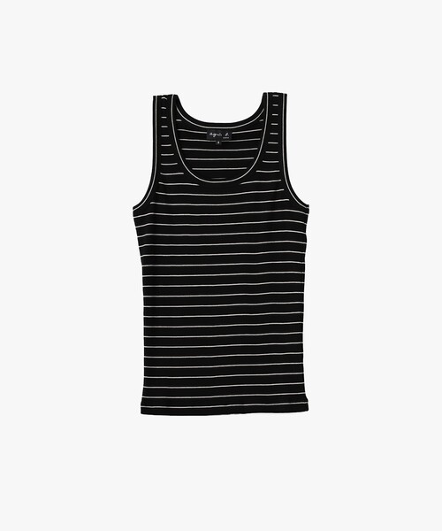 agnes b.(アニエスベー)の「ボーダー リブ タンクトップ "Iguane"(Tシャツ/カットソー・レディース・ブラック・1/2/3)」の1枚目の写真