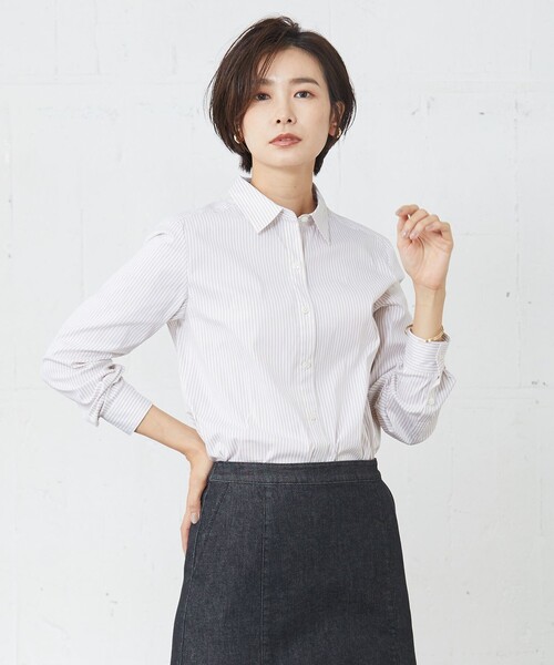 J.PRESS Ladies(J.プレス レディス)の「【洗える】ストレッチブロードストライプ シャツカラー ブラウス(シャツ/ブラウス・レディース・グレー系1/ベージュ系1/サックスブルー系1・XS)」の3枚目の写真