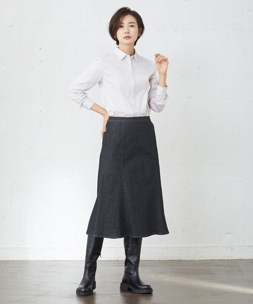 J.PRESS Ladies(J.プレス レディス)の「【洗える】ストレッチブロードストライプ シャツカラー ブラウス(シャツ/ブラウス・レディース・グレー系1/ベージュ系1/サックスブルー系1・XS)」の4枚目の写真