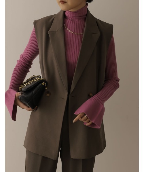 Re:EDIT（リエディ）の「[新色追加][2022A/W COLLECTION]リブフレアスリーブプルオーバー（ニット/セーター・レディース・パープル/イエロー/アイボリー/ブラック/グリーン/グレー/オレンジ/モカ/ブルー/ブラック系その他・LARGE/MEDIUM）」の9枚目の写真