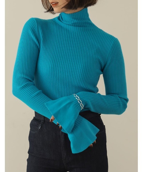 Re:EDIT（リエディ）の「[新色追加][2022A/W COLLECTION]リブフレアスリーブプルオーバー（ニット/セーター・レディース・パープル/イエロー/アイボリー/ブラック/グリーン/グレー/オレンジ/モカ/ブルー/ブラック系その他・LARGE/MEDIUM）」の8枚目の写真