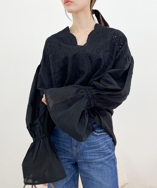 【otostyle】スカラップレースキャンディスリーブブラウス otostyle】スカラップレースキャンディスリーブブラウス | TOPS