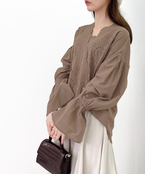 【otostyle】スカラップレースキャンディスリーブブラウス otostyle】スカラップレースキャンディスリーブブラウス | TOPS