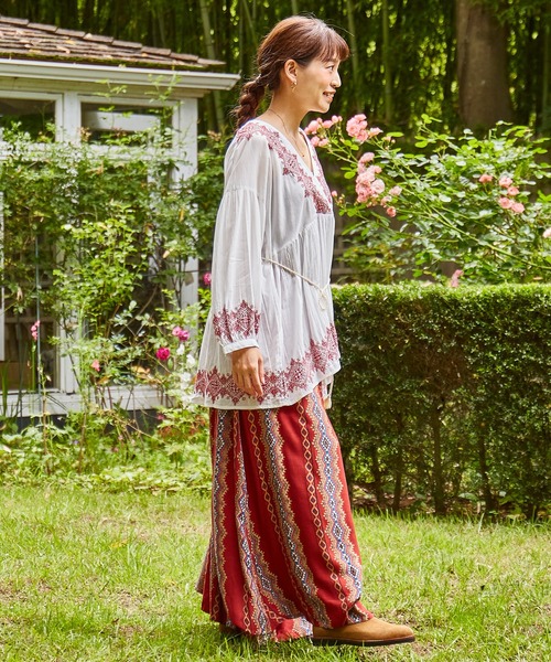 チャイハネ（チャイハネ）の「【チャイハネ】ジプラス刺繍トップス（その他トップス・レディース・グリーン/ブラウン/ホワイト・FREE）」の6枚目の写真