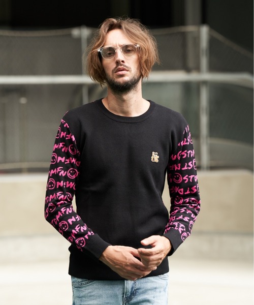 STUD MUFFIN（スタッドマフィン）の「STUD MUFFIN/スタッドマフィン/グラフィティニットロングスリーブ（ニット/セーター・メンズ・ブラック/グリーン/ベージュ・3/2）」の2枚目の写真