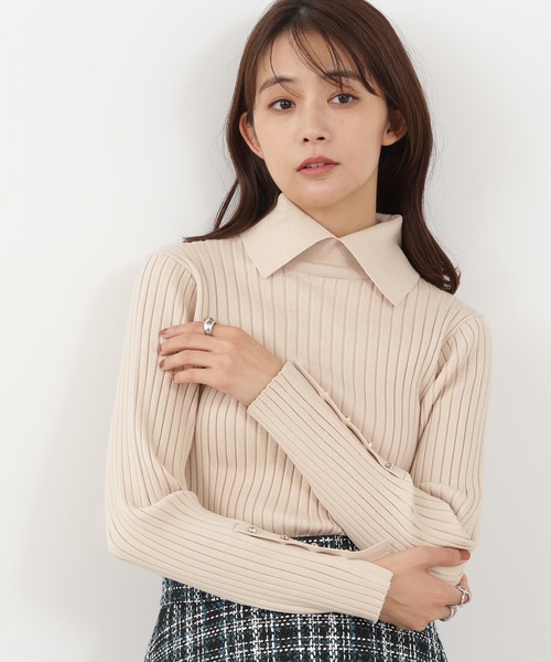 N.（N. Natural Beauty Basic）（エヌエヌナチュラルビューティーベーシック）の「◆ポロ襟ゴールドボタンリブニット（ニット/セーター・レディース・ナチュラル/ブルー/オレンジ・MEDIUM）」の2枚目の写真