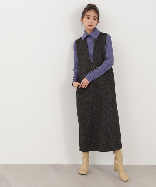 N.（N. Natural Beauty Basic）（エヌエヌナチュラルビューティーベーシック）の「◆ポロ襟ゴールドボタンリブニット（ニット/セーター・レディース・ナチュラル/ブルー/オレンジ・MEDIUM）」の4枚目の写真