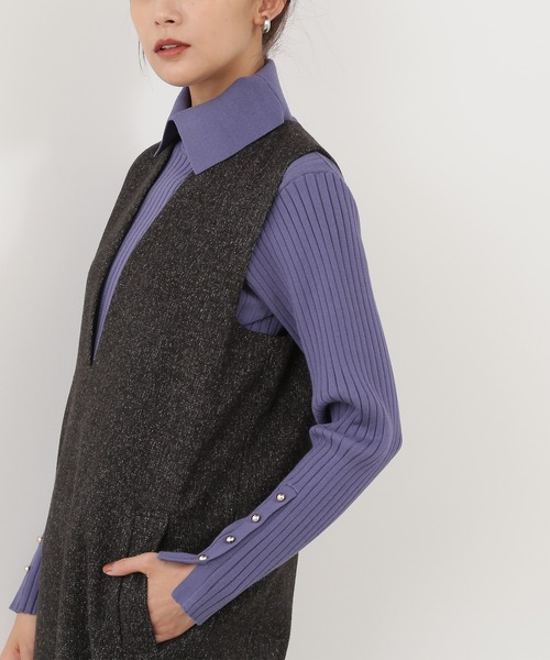 N.（N. Natural Beauty Basic）（エヌエヌナチュラルビューティーベーシック）の「◆ポロ襟ゴールドボタンリブニット（ニット/セーター・レディース・ナチュラル/ブルー/オレンジ・MEDIUM）」の10枚目の写真