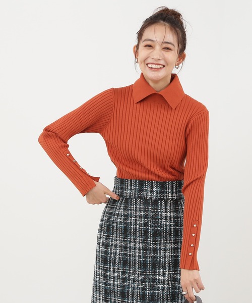 N.（N. Natural Beauty Basic）（エヌエヌナチュラルビューティーベーシック）の「◆ポロ襟ゴールドボタンリブニット（ニット/セーター・レディース・ナチュラル/ブルー/オレンジ・MEDIUM）」の5枚目の写真